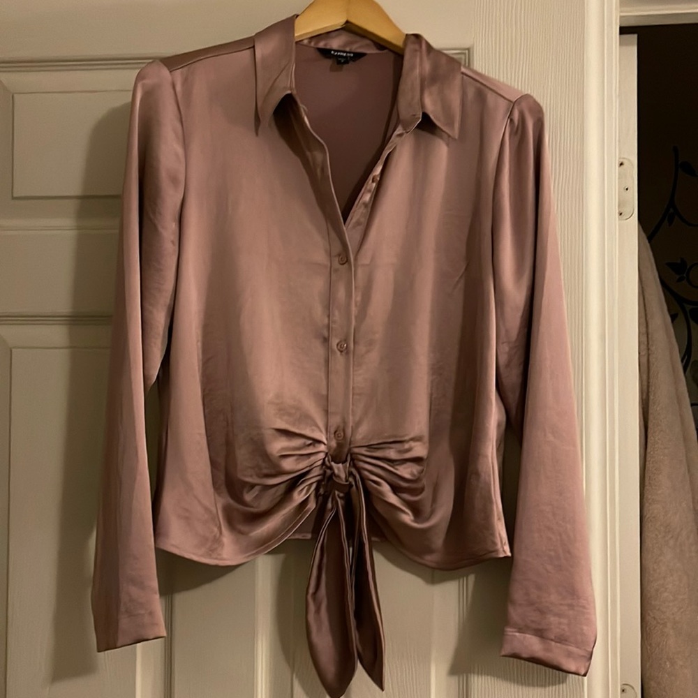 Satin portofino blouse by Express. Size medium in Blush. Only washed and worn 1x